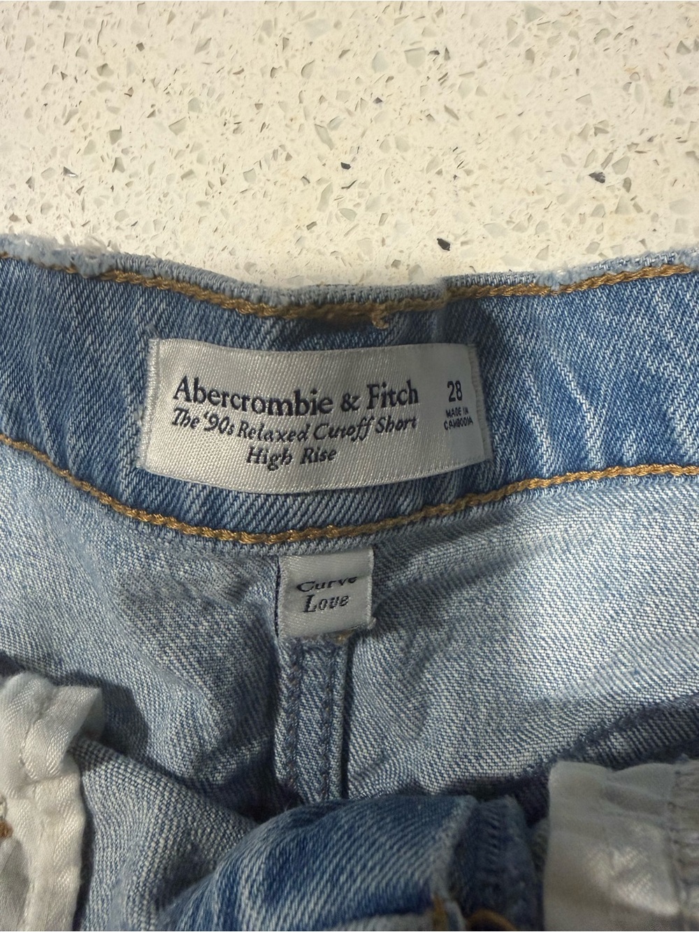 Abercrombie & Fitch Light Blue Frayed High-Rise Denim Shorts - Picture 3 of 3